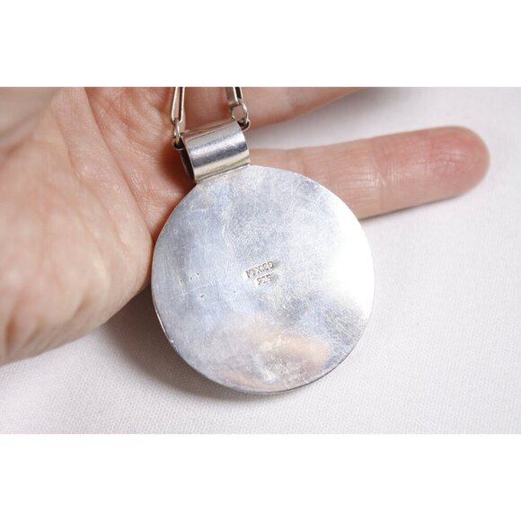 Vintage 1960s chunky spiral necklace, Mexico Sterling silver hypnotic pendant - Picture 5 of 9